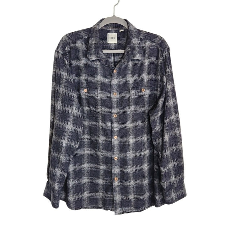 Rowm Charcoal Gray Plaid Button-Down Shirt Size XL