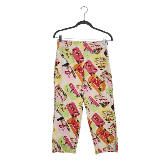 Bamboo Traders Multicolor Flamingo Print Capri Pants Size 4 Petite