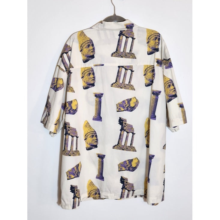 H&M Oversized Ancient Greek Ruins Print Short Sleeve Button Down Shirt Size XXL