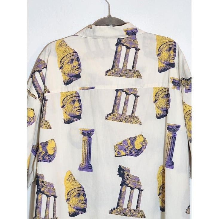 H&M Oversized Ancient Greek Ruins Print Short Sleeve Button Down Shirt Size XXL