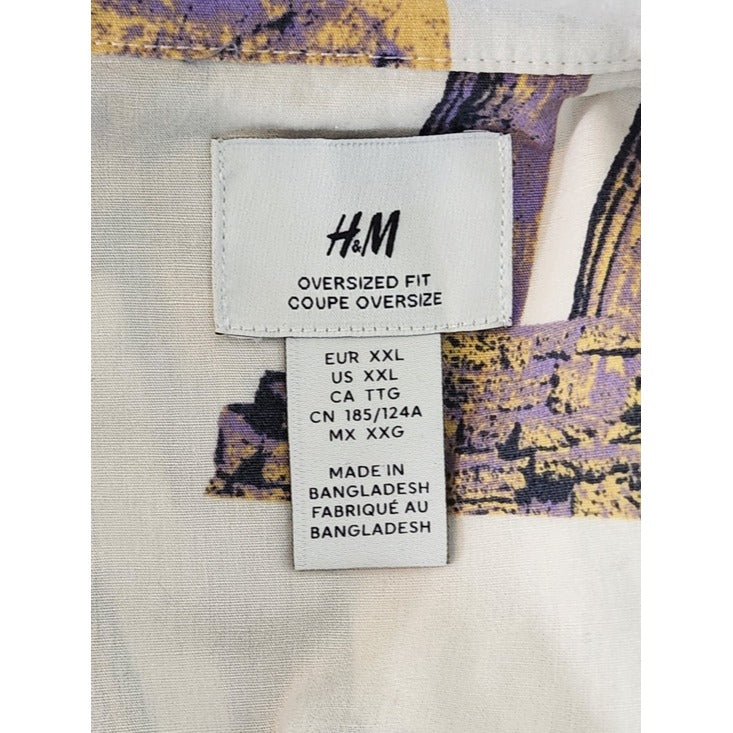 H&M Oversized Ancient Greek Ruins Print Short Sleeve Button Down Shirt Size XXL