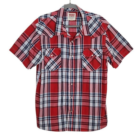 Levi’s Red Plaid Western Snap-Up Shirt Size XL