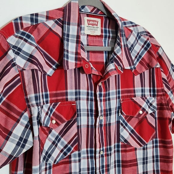Levi’s Red Plaid Western Snap-Up Shirt Size XL