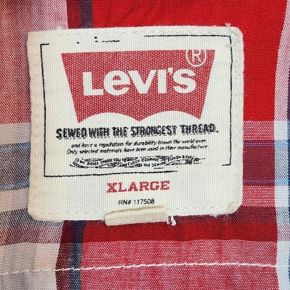 Levi’s Red Plaid Western Snap-Up Shirt Size XL
