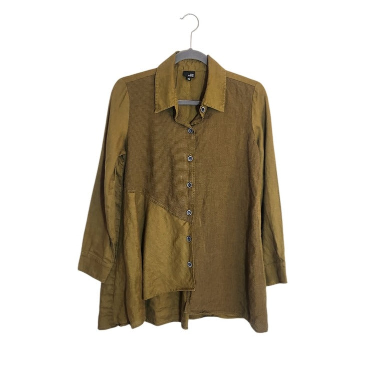 Lisa Bayne Olive Green Linen Asymmetrical Hem Tunic Size XS