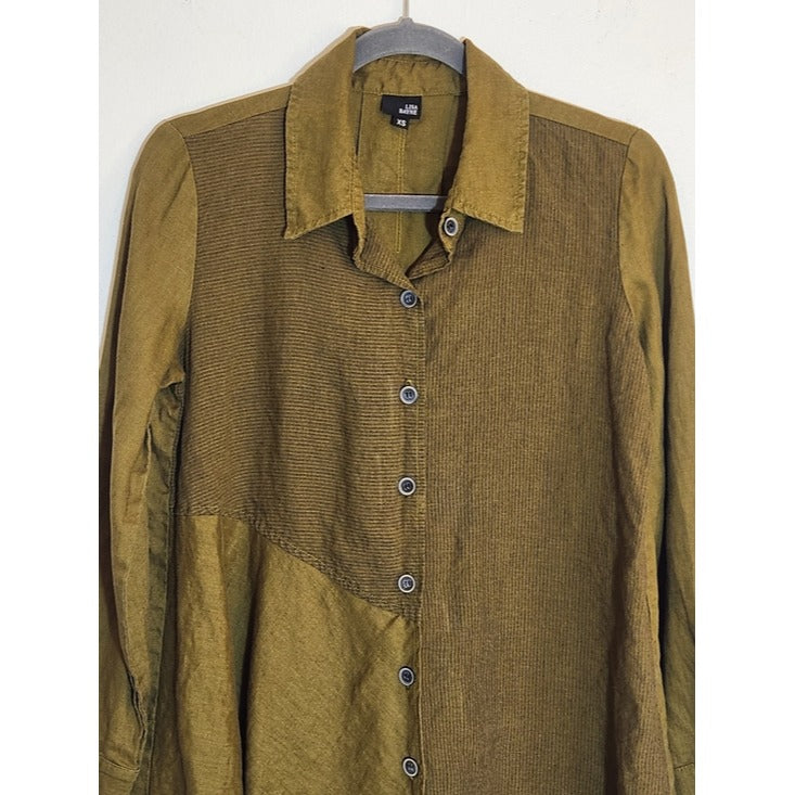 Lisa Bayne Olive Green Linen Asymmetrical Hem Tunic Size XS