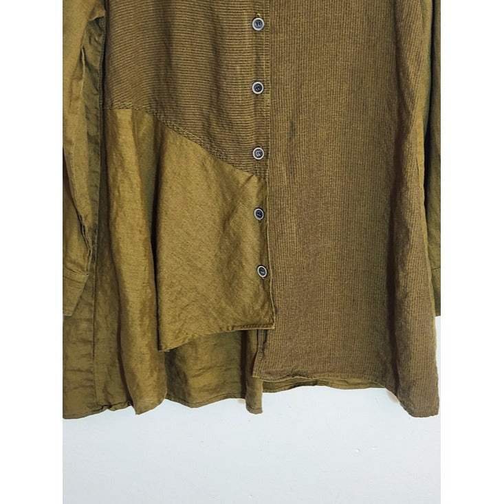 Lisa Bayne Olive Green Linen Asymmetrical Hem Tunic Size XS