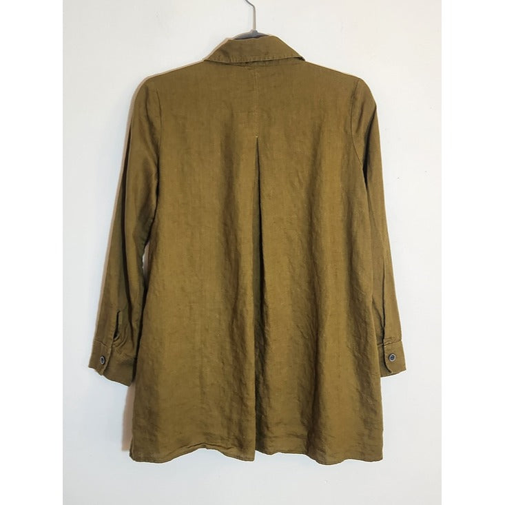 Lisa Bayne Olive Green Linen Asymmetrical Hem Tunic Size XS