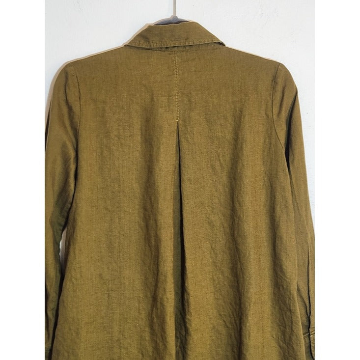 Lisa Bayne Olive Green Linen Asymmetrical Hem Tunic Size XS