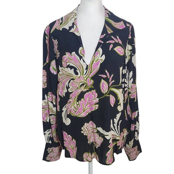 Karen Kane Black and Pink Floral Print Blouse Size Medium NWT
