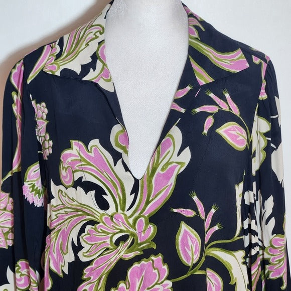 Karen Kane Black and Pink Floral Print Blouse Size Medium NWT