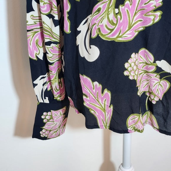 Karen Kane Black and Pink Floral Print Blouse Size Medium NWT