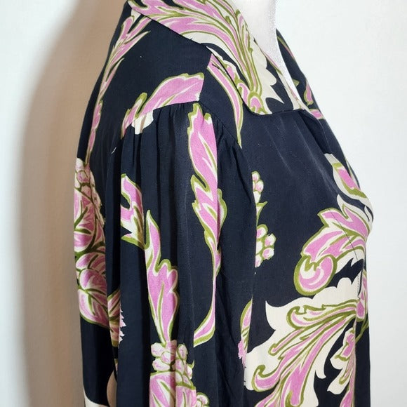 Karen Kane Black and Pink Floral Print Blouse Size Medium NWT