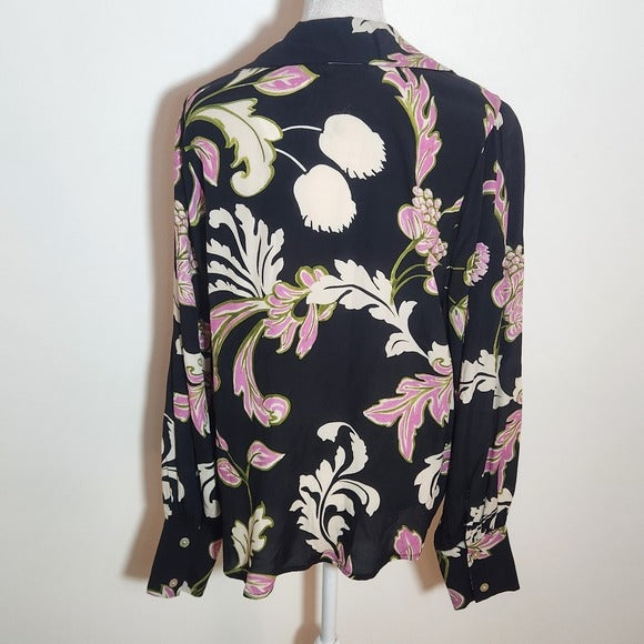 Karen Kane Black and Pink Floral Print Blouse Size Medium NWT