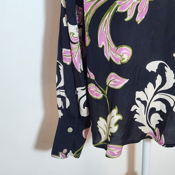 Karen Kane Black and Pink Floral Print Blouse Size Medium NWT