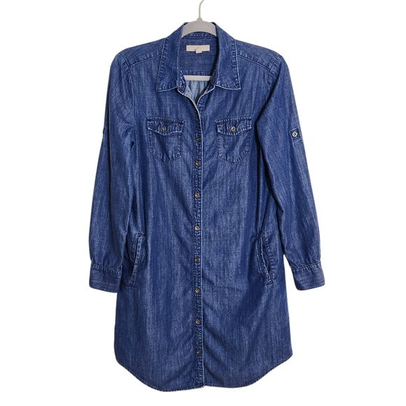 Banana Republic Dark Wash Chambray Mini Shirt Dress Size 4