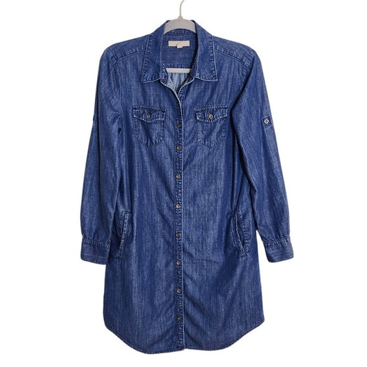 Banana Republic Dark Wash Chambray Mini Shirt Dress Size 4