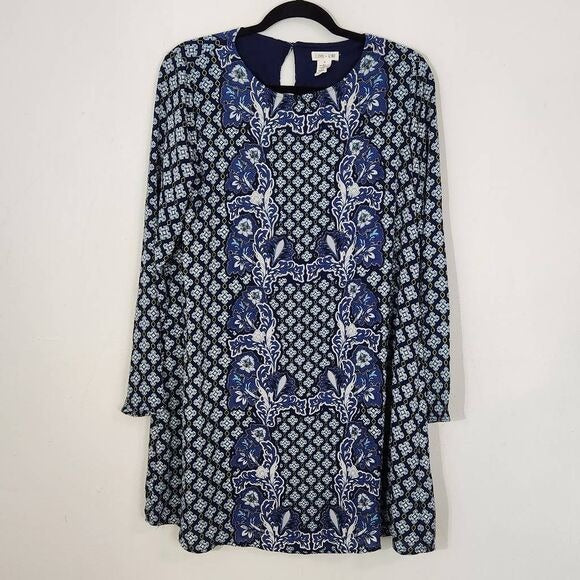 Clover + Scout Navy Print Mini Shift Dress Size Medium Wedding Guest Dress
