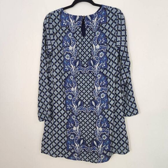 Clover + Scout Navy Print Mini Shift Dress Size Medium Wedding Guest Dress