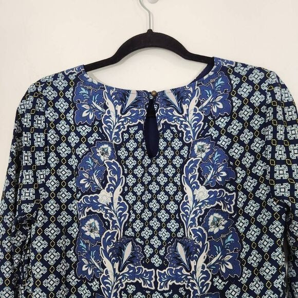 Clover + Scout Navy Print Mini Shift Dress Size Medium Wedding Guest Dress