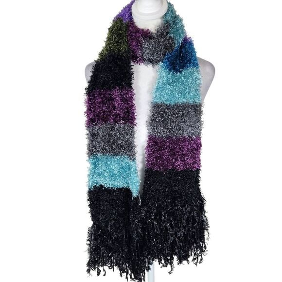 Cejon Colorful Stripe Knit Scarf with Fringe One Size