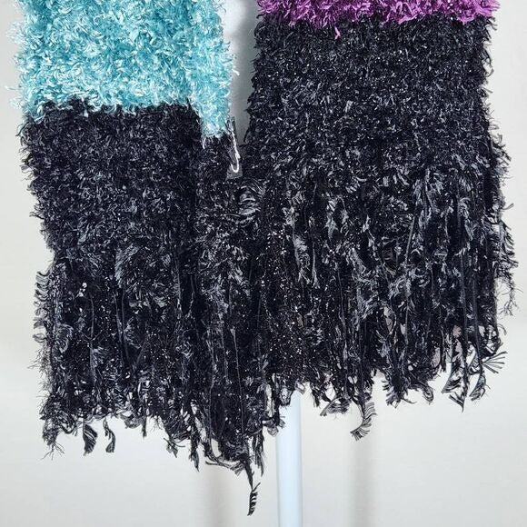 Cejon Colorful Stripe Knit Scarf with Fringe One Size