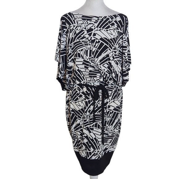 Sangria Black and White Print Dress NWT Size 14 Blouson Dress