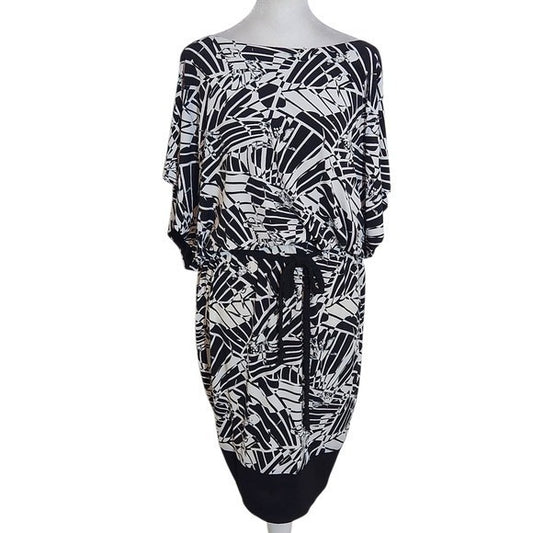 Sangria Black and White Print Dress NWT Size 14 Blouson Dress