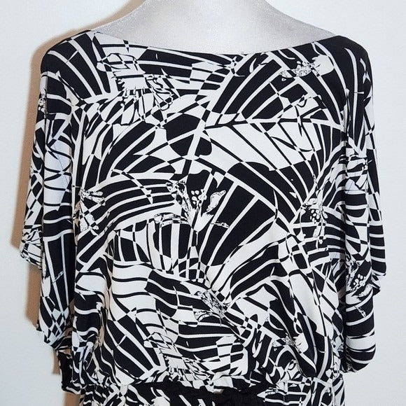 Sangria Black and White Print Dress NWT Size 14 Blouson Dress