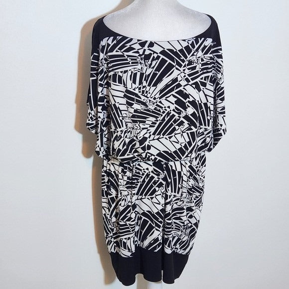 Sangria Black and White Print Dress NWT Size 14 Blouson Dress
