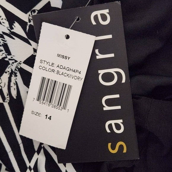 Sangria Black and White Print Dress NWT Size 14 Blouson Dress