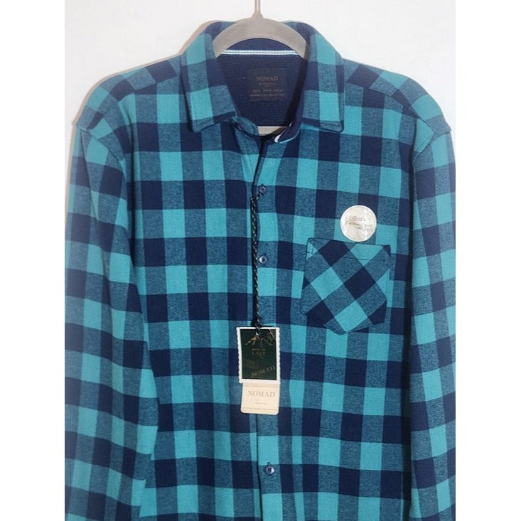 Nomad Navy Blue Plaid Thermal Lined Flannel Button Down Shirt Size Medium NWT
