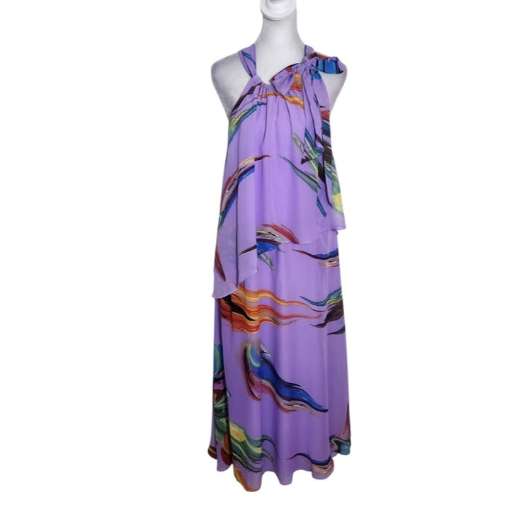 Signature by Robbie Bee Purple Print Sleeveless Maxi Dress Size 14 NWT
