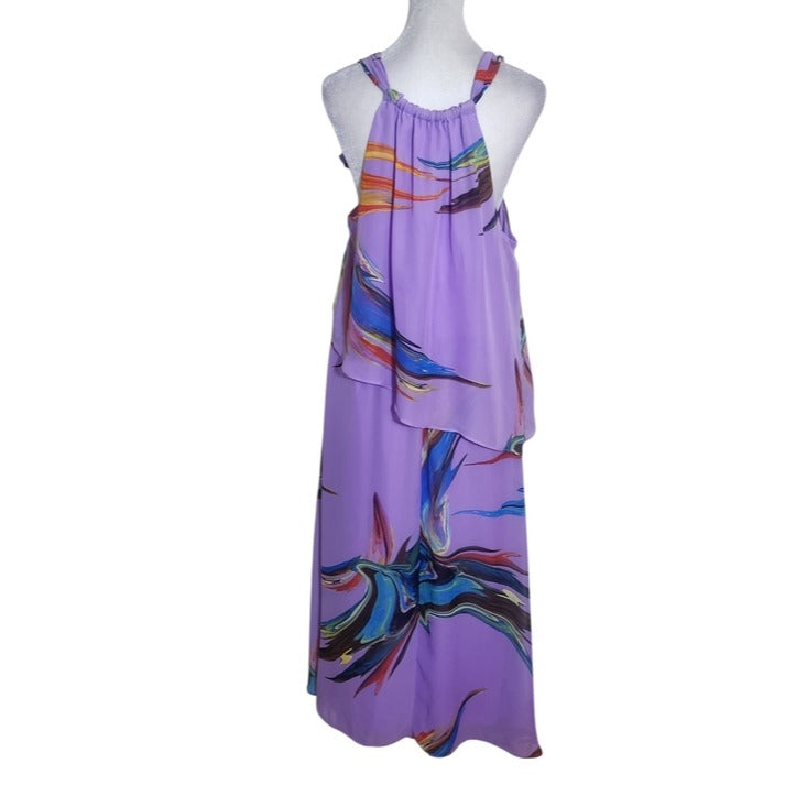Signature by Robbie Bee Purple Print Sleeveless Maxi Dress Size 14 NWT