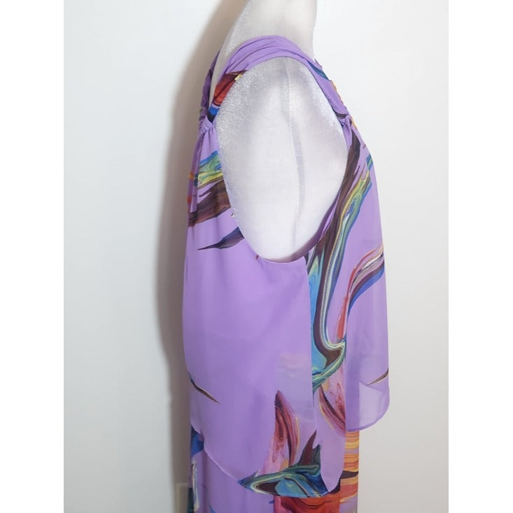 Signature by Robbie Bee Purple Print Sleeveless Maxi Dress Size 14 NWT
