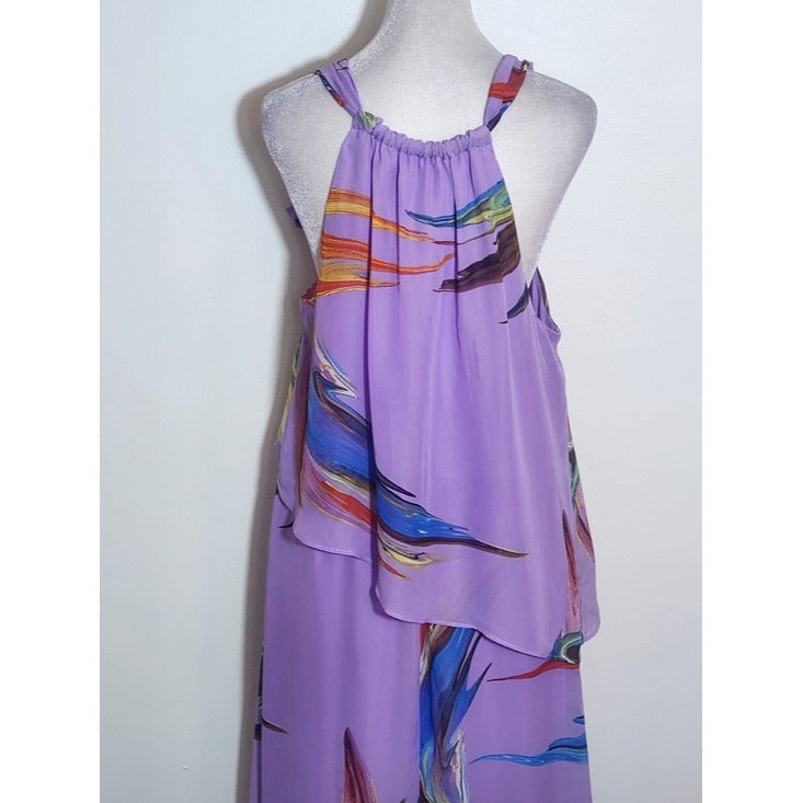 Signature by Robbie Bee Purple Print Sleeveless Maxi Dress Size 14 NWT