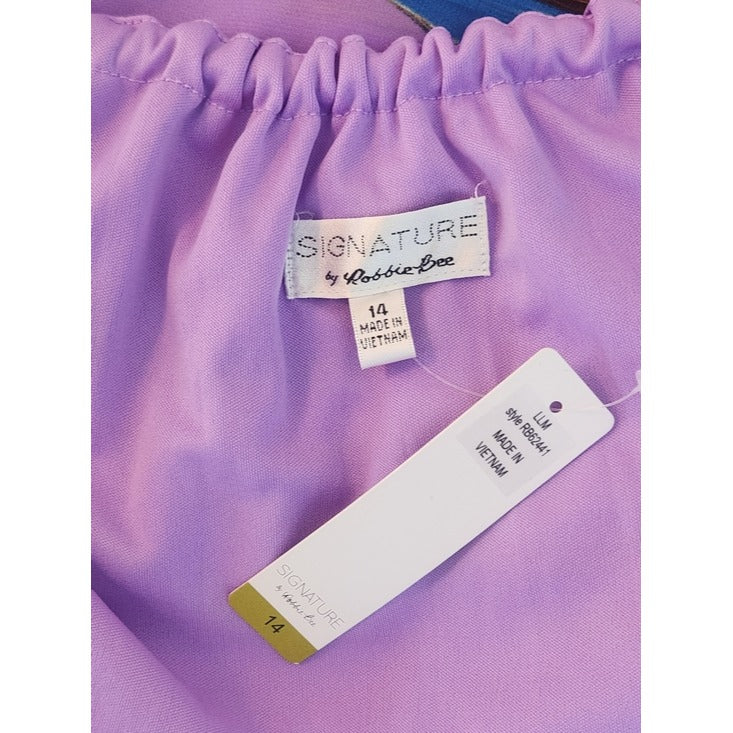 Signature by Robbie Bee Purple Print Sleeveless Maxi Dress Size 14 NWT