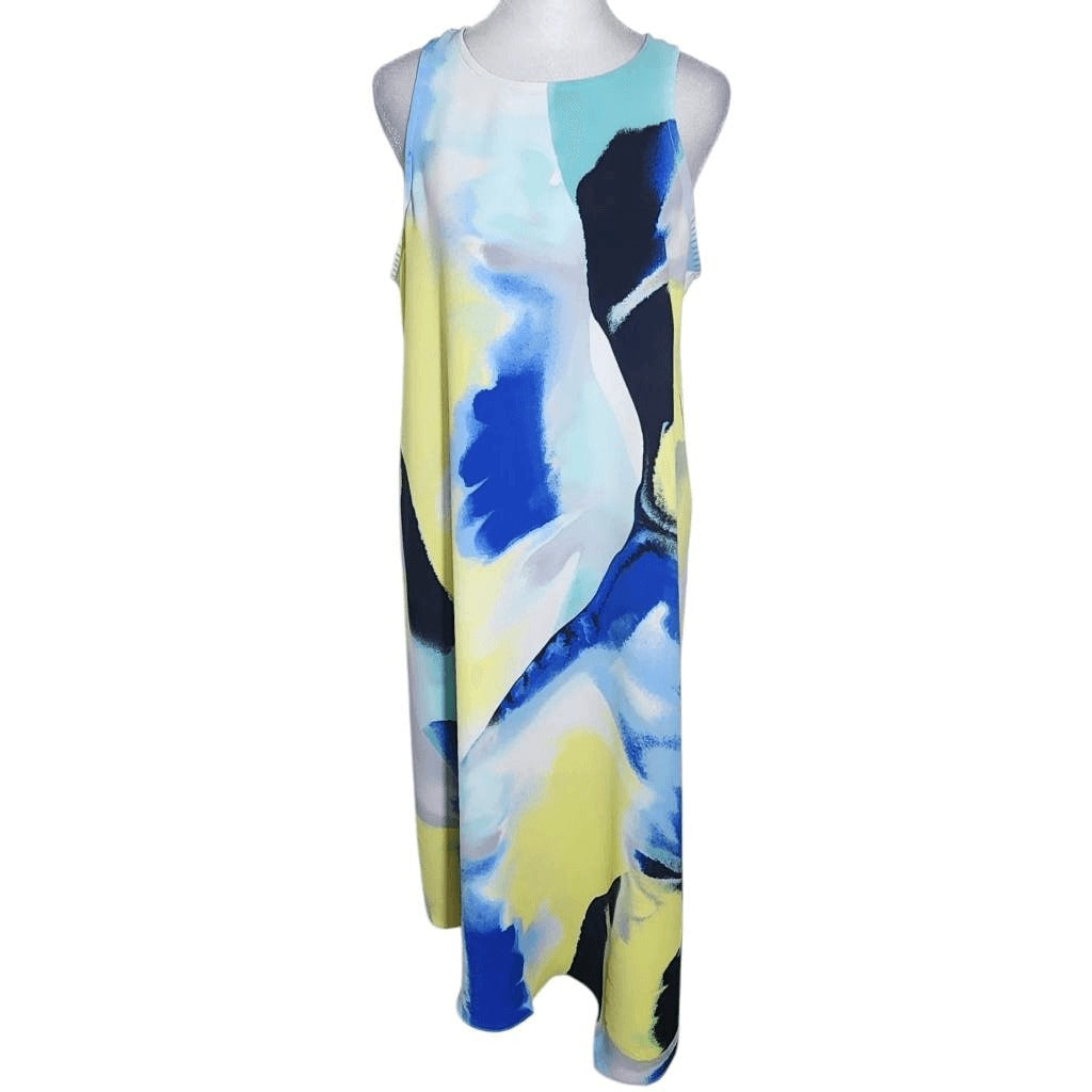 Alfani Blue and Yellow Sleeveless Shift Dress Size 8 Alfani Wedding Guest Dress