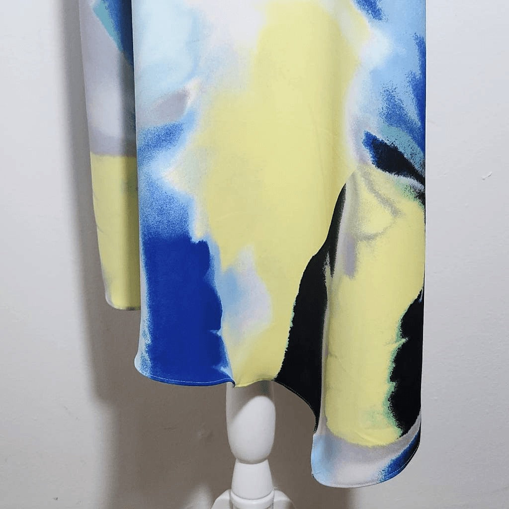 Alfani Blue and Yellow Sleeveless Shift Dress Size 8 Alfani Wedding Guest Dress