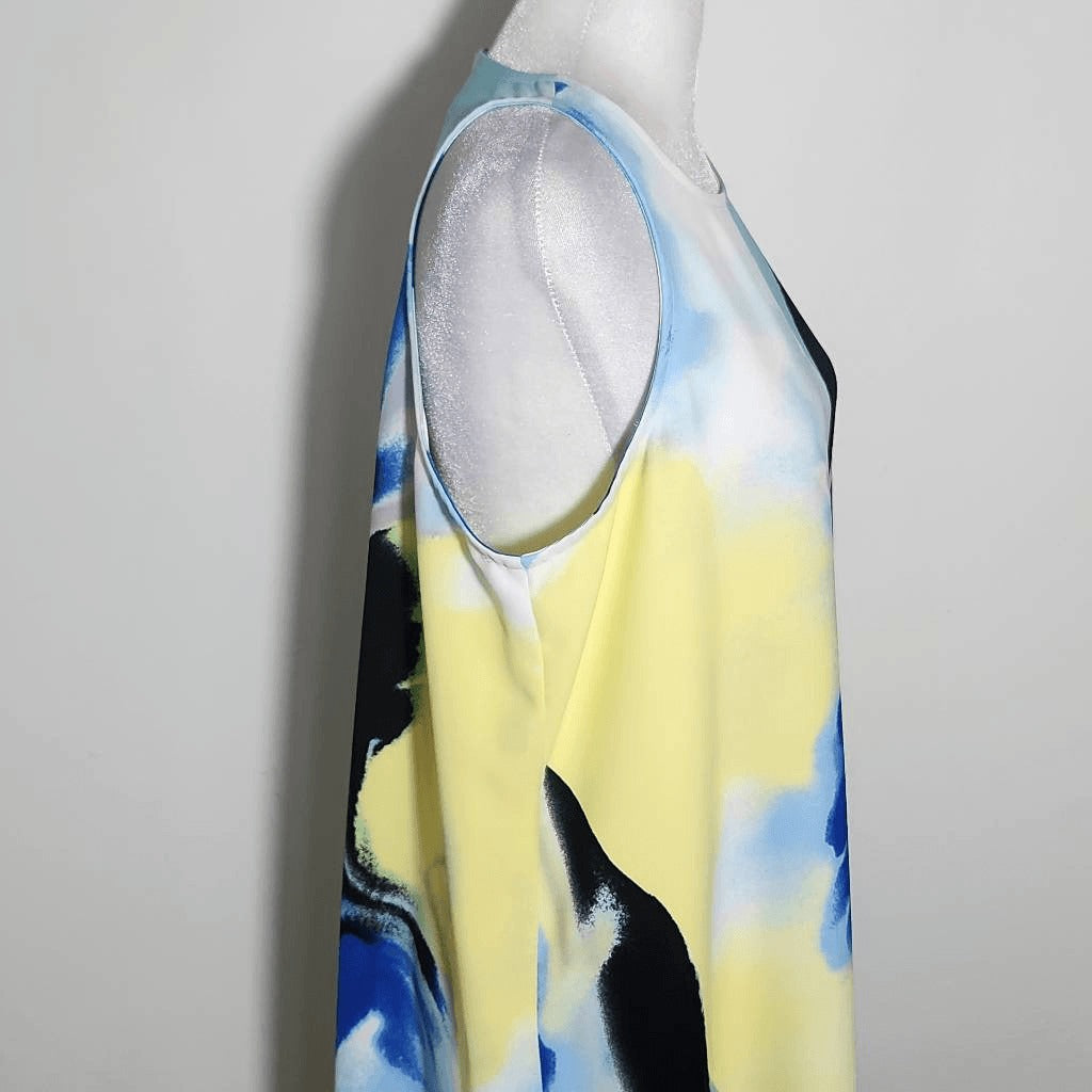 Alfani Blue and Yellow Sleeveless Shift Dress Size 8 Alfani Wedding Guest Dress