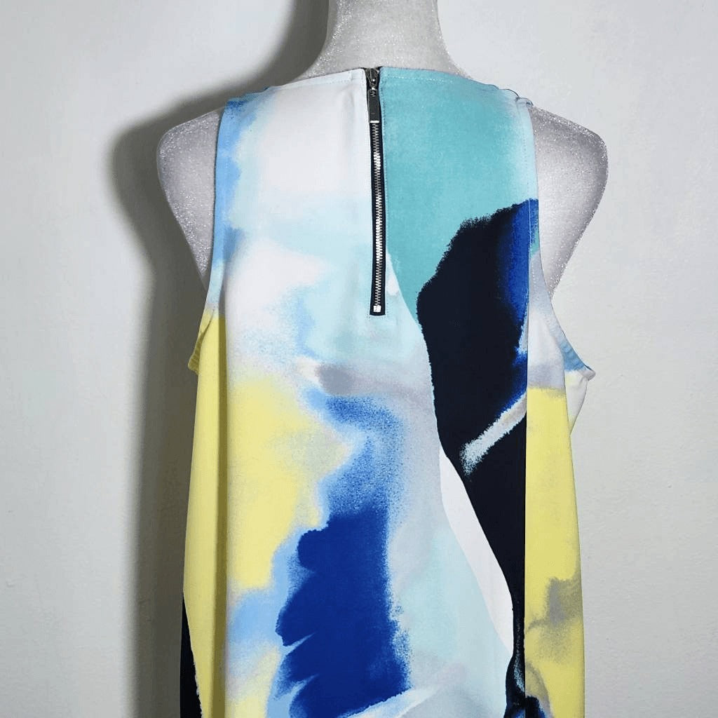 Alfani Blue and Yellow Sleeveless Shift Dress Size 8 Alfani Wedding Guest Dress