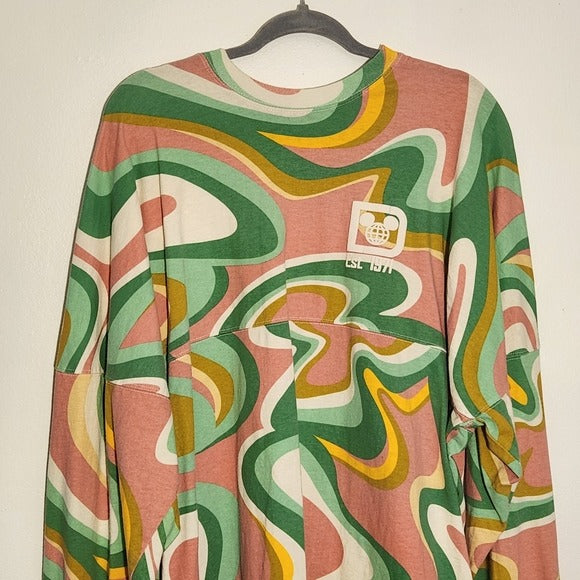 Disney Green and Pink Print Walt Disney World  Oversized Jersey Tee Size XL