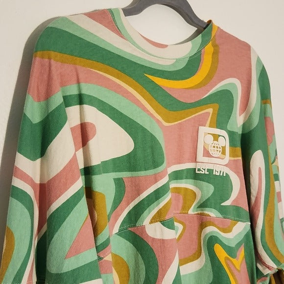 Disney Green and Pink Print Walt Disney World  Oversized Jersey Tee Size XL