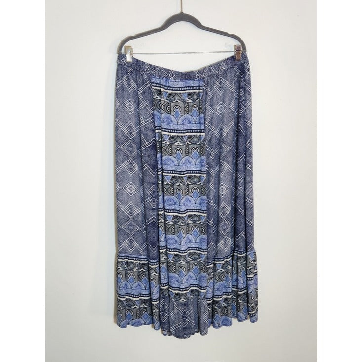 Style & Co Womens Blue and White Boho Print Maxi Skirt Size XL