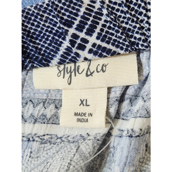Style & Co Womens Blue and White Boho Print Maxi Skirt Size XL