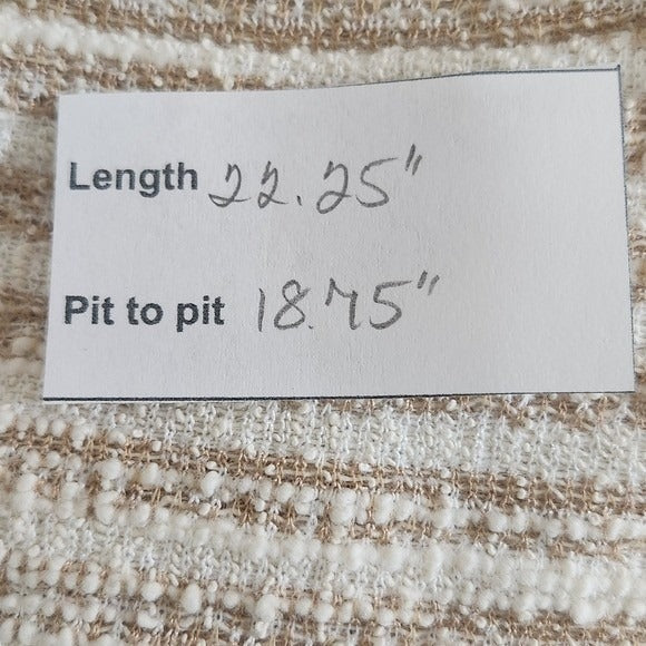 Ann Taylor Tan and Cream Striped Knit Top Size Medium Textured Mock Neck Top