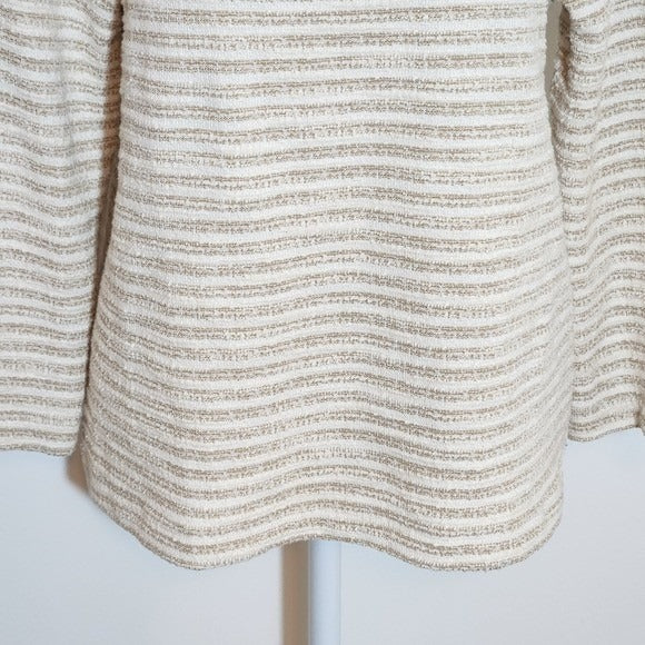 Ann Taylor Tan and Cream Striped Knit Top Size Medium Textured Mock Neck Top