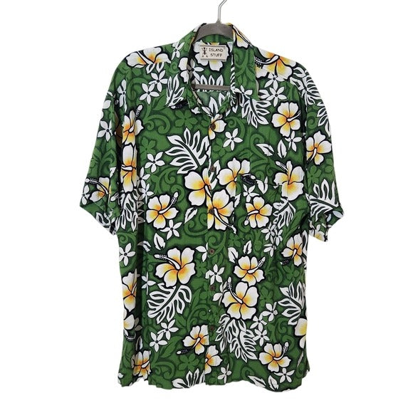 Island Stuff Green Floral Hawaiian Shirt Size XL Men's Green Hawaiian Shirt