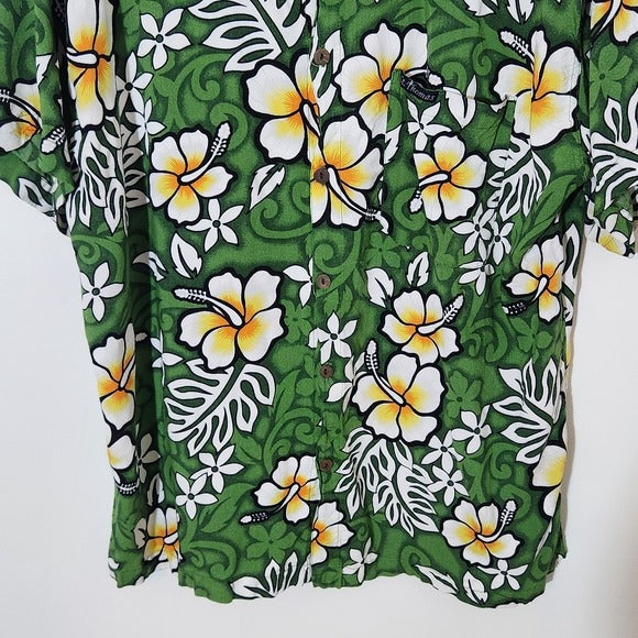 Island Stuff Green Floral Hawaiian Shirt Size XL Men's Green Hawaiian Shirt