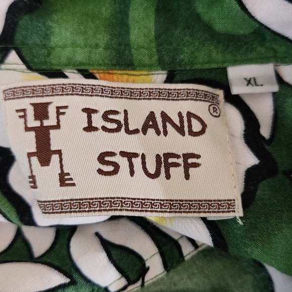 Island Stuff Green Floral Hawaiian Shirt Size XL Men's Green Hawaiian Shirt
